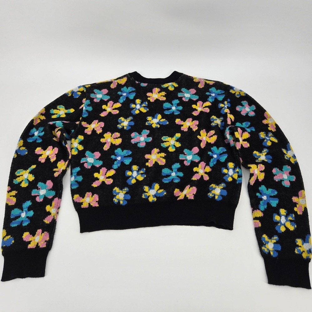 A-Lab Maxie Daisy Black Floral‎ Crewneck Pullover Sweater Women's Size Small